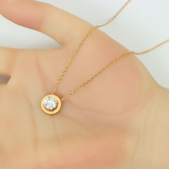 Minimalist Rose Gold Solitaire Necklace with Dainty Round Pendant, XPNL0176 - Picture 6 of 13